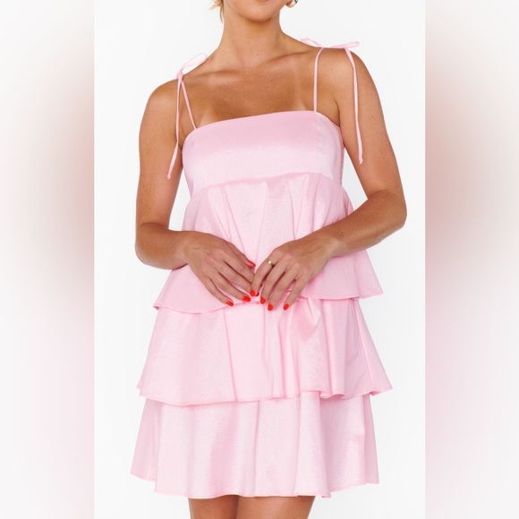 Show Me Your MuMu Meet Cute Pink Tiered Mini Dress size small NWOT - Picture 1 of 10